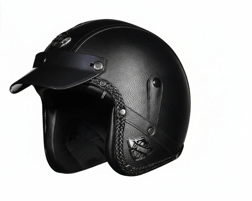 Retro 3/4-motorcykelhjelm — PU-læder, DOT-certificeret chopperstil - Desfino
