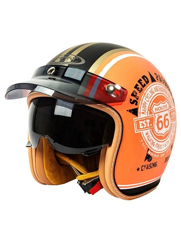 Vintage motorcykelhjelm med åbent ansigt — DOT/ECE-R22/05, antirefleksvisir - Desfino