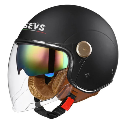 Motocyklowy kask 3/4 z otwartą twarzą — DOT, podwójna osłona, soczewka odporna na wiatr i deszcz - Desfino