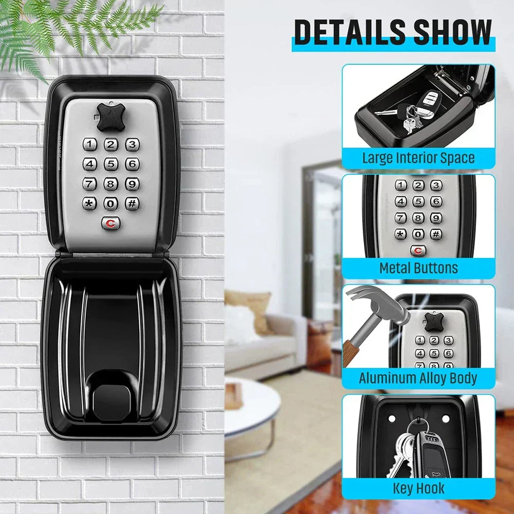 קופסת מנעול למפתחות KeyGuard עמידה למים להתקנה על הקיר — קוד בן 4 ספרות - Desfino