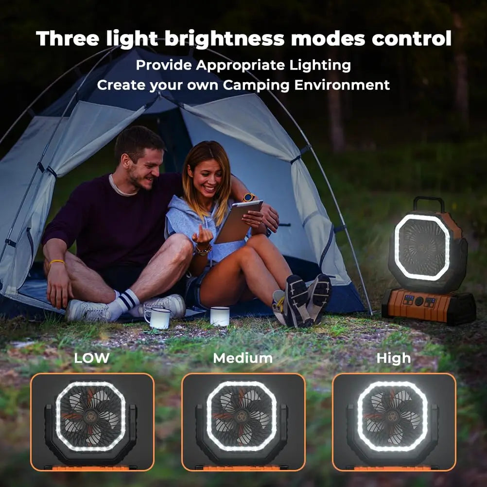 Ventilador de camping 3 en 1 TrailBreeze de 20000mAh, luz LED y batería externa - Desfino