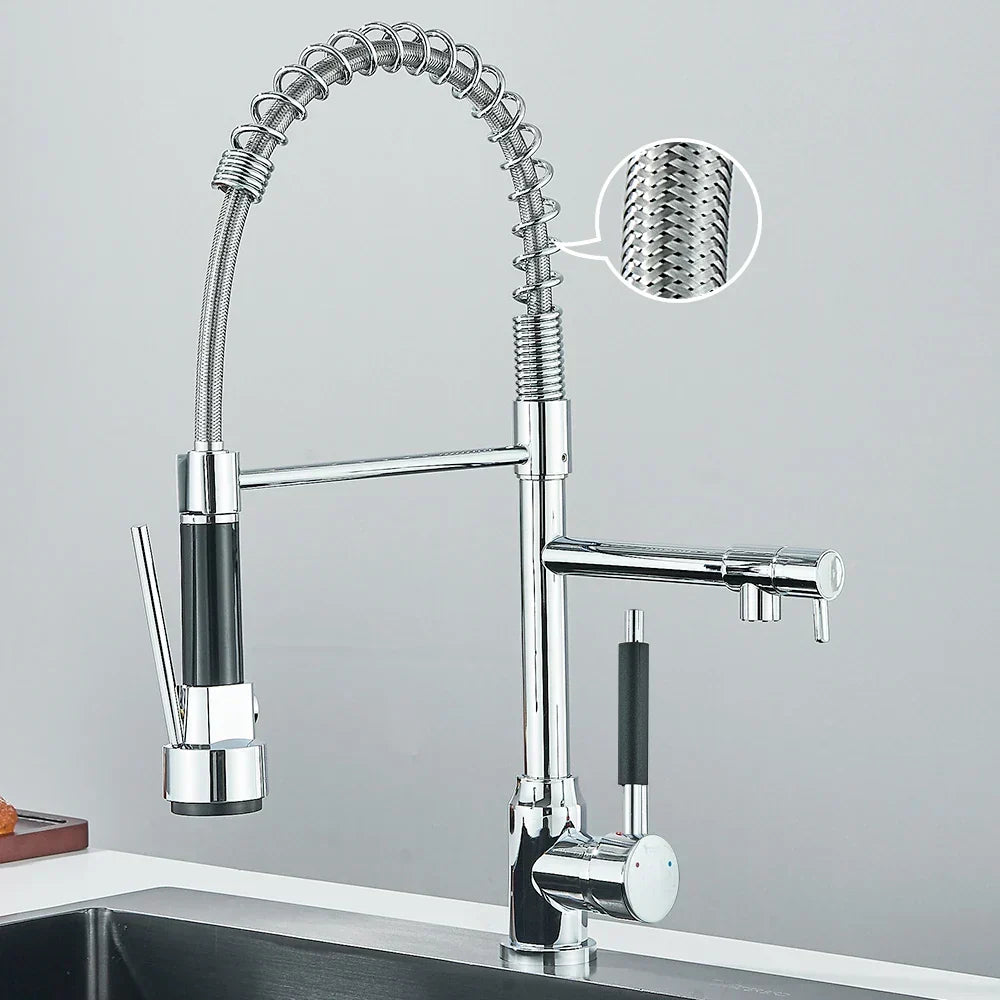 FluxSpout dobbelt køkkenarmatur — fleksibel fjederstuds, moderne design