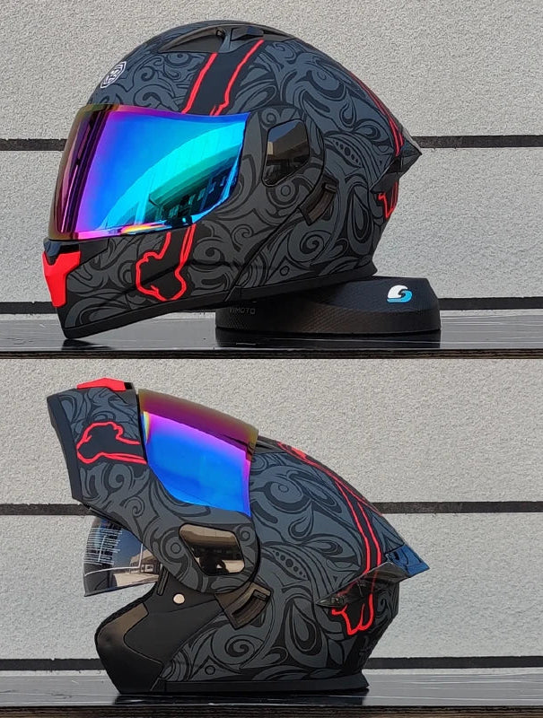 Casque intégral modulable relevable certifié DOT — Double visière, coque en ABS/PC - Desfino