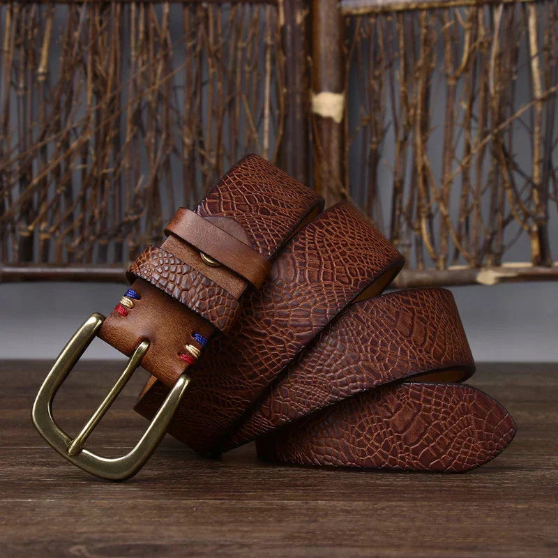 Ceinture en cuir de vache Kestrel de 1.5 in (3.8 cm) — Motif gaufré - Desfino