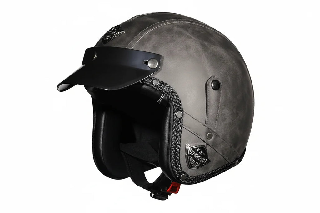 Retro 3/4-motorcykelhjelm — PU-læder, DOT-certificeret chopperstil - Desfino