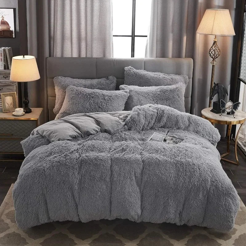 Capa de edredão de veludo Silvara — Roupa de cama aconchegante em pelo sintético macio - Desfino
