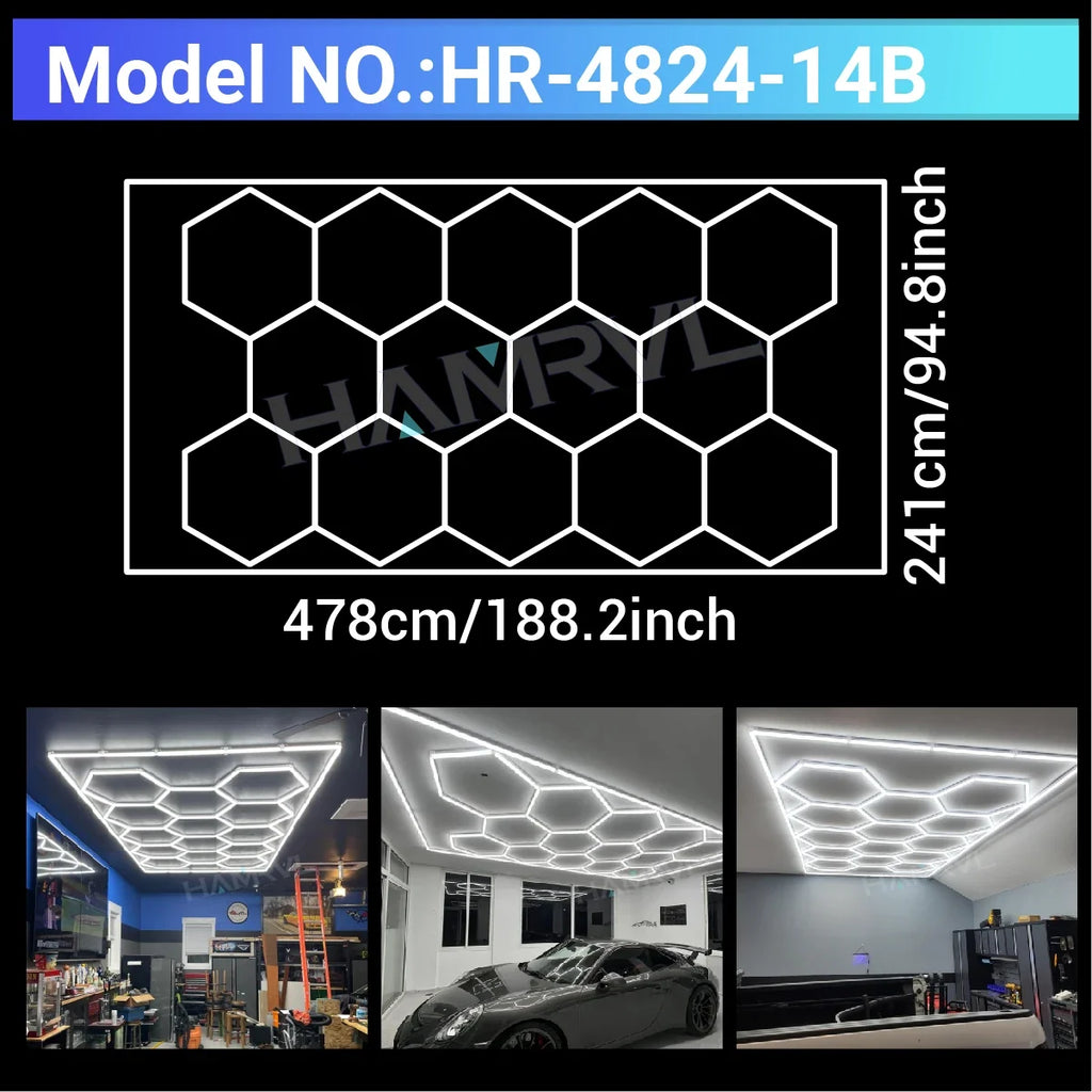 Lampe LED hexagonale de garage HAMRVL 110-240V, tube de 440mm | Desfino