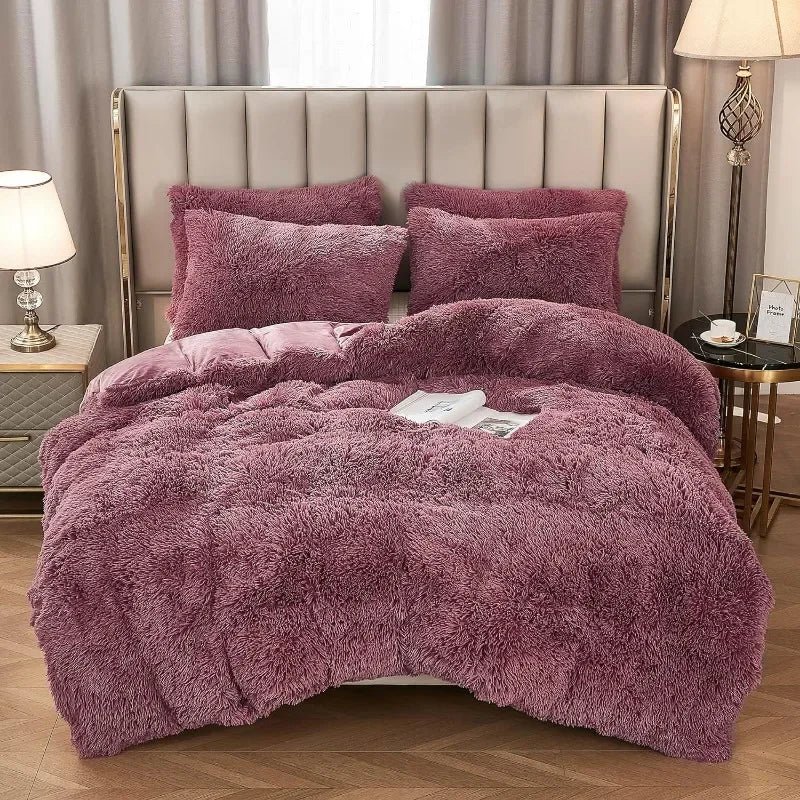 Capa de edredão de veludo Silvara — Roupa de cama aconchegante em pelo sintético macio - Desfino