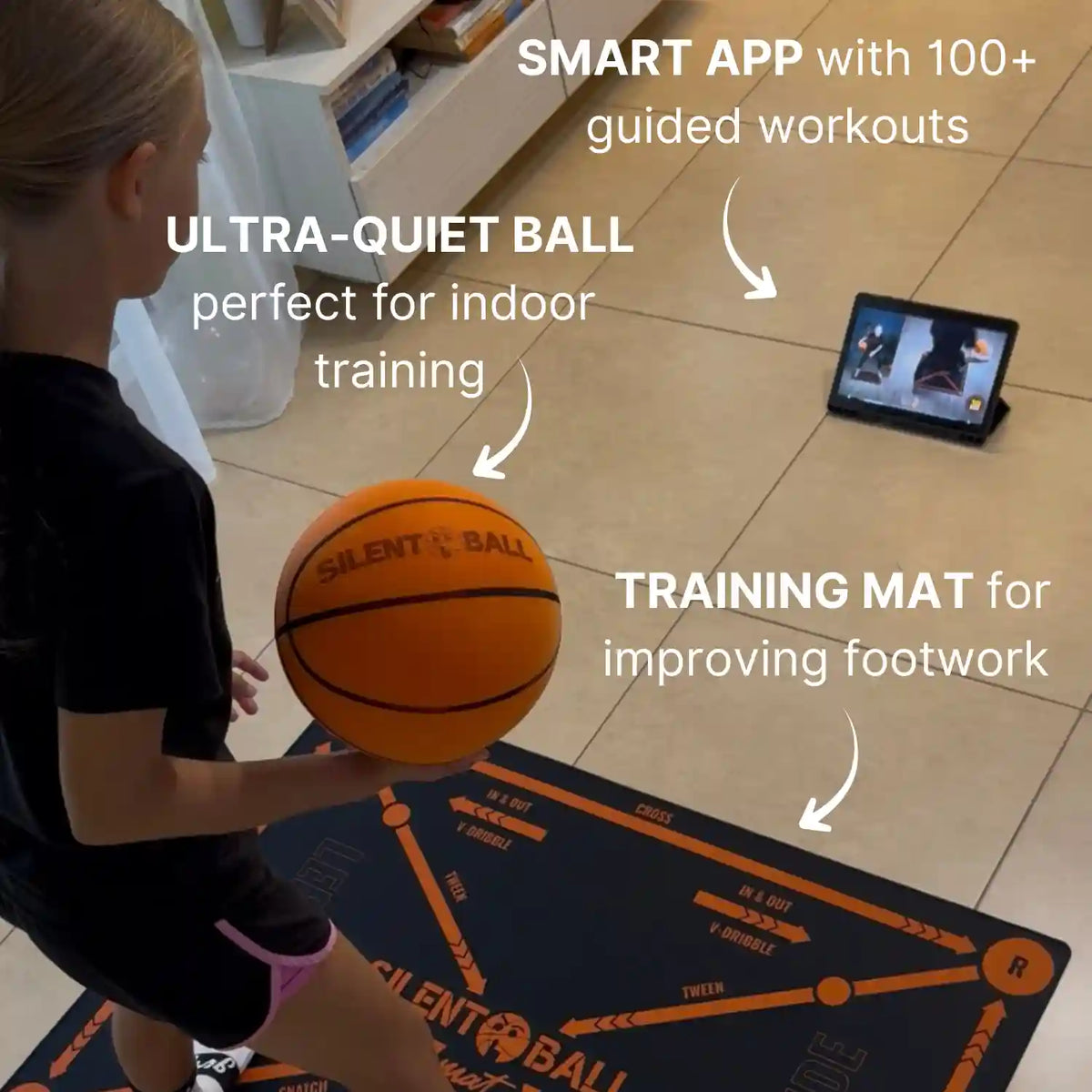 Basketball-Trainingsset — lautloses Dribbling, Matte & rutschfeste Socken | Desfino
