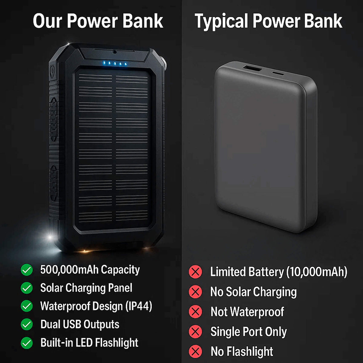 بنك طاقة شمسي Terralux بسعة 500000mAh — شاحن محمول مقاوم للماء - Desfino