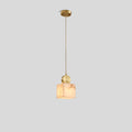 All Copper Geometric Spanish Alabaster Pendant Light | Desfino