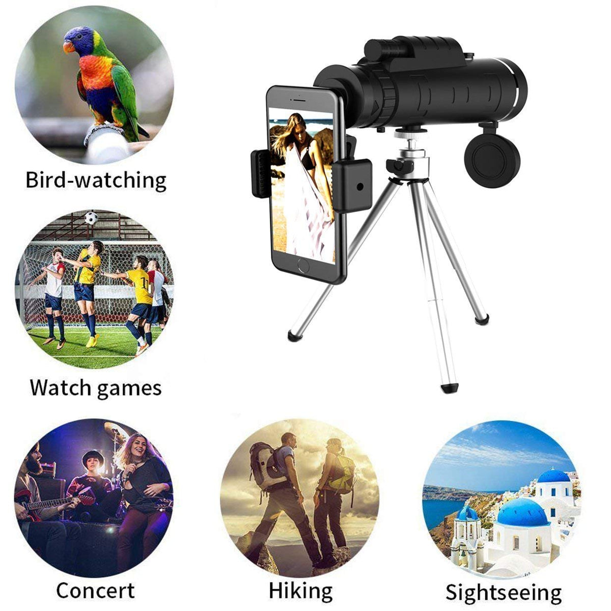 AstraView Pro 10x vanntett monokulærkikkert — telefonholder og stativ | Desfino