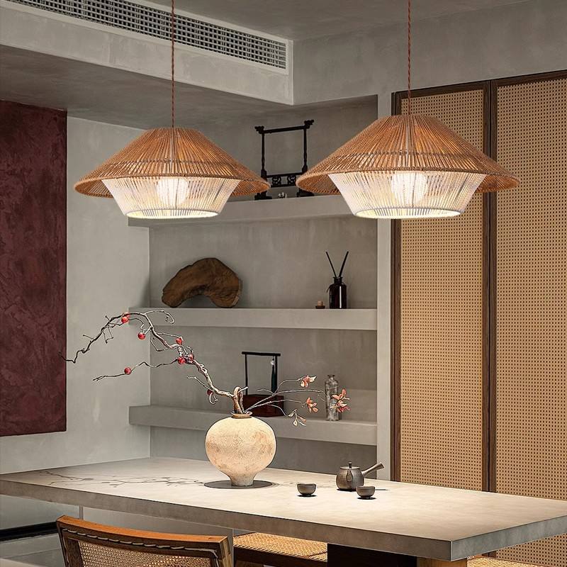 Pleciona japońska lampa wisząca Sora — wisząca lampa w stylu zen boho | Desfino