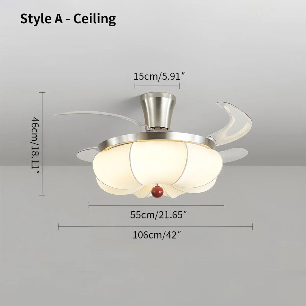 Retro-Deckenventilator mit Stoffschirm und Licht für das Esszimmer | Desfino