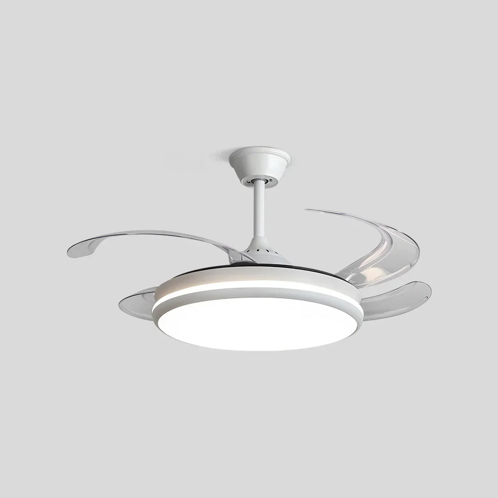 Moderner Deckenventilator mit Fernbedienung und transparenten Flügeln | Desfino