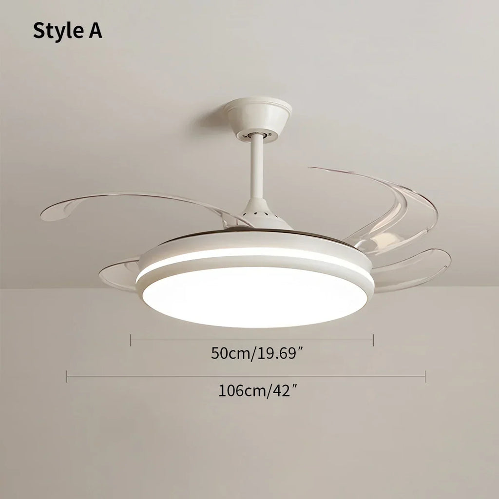Moderner Deckenventilator mit Fernbedienung und transparenten Flügeln | Desfino