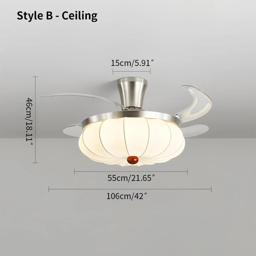 Retro-Deckenventilator mit Stoffschirm und Licht für das Esszimmer | Desfino