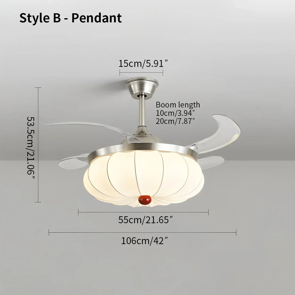 Retro-Deckenventilator mit Stoffschirm und Licht für das Esszimmer | Desfino