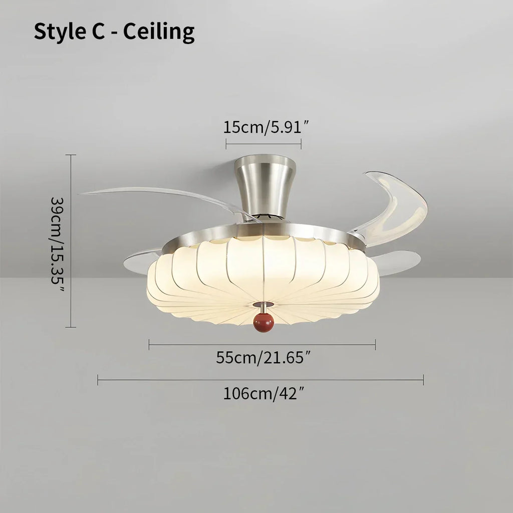 Retro-Deckenventilator mit Stoffschirm und Licht für das Esszimmer | Desfino