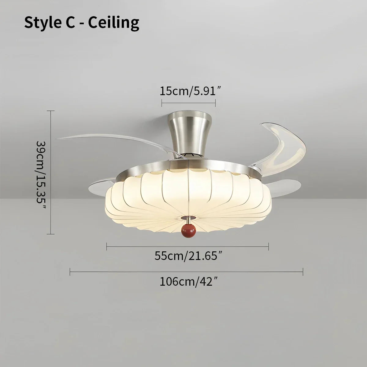 Retro-Deckenventilator mit Stoffschirm und Licht für das Esszimmer | Desfino