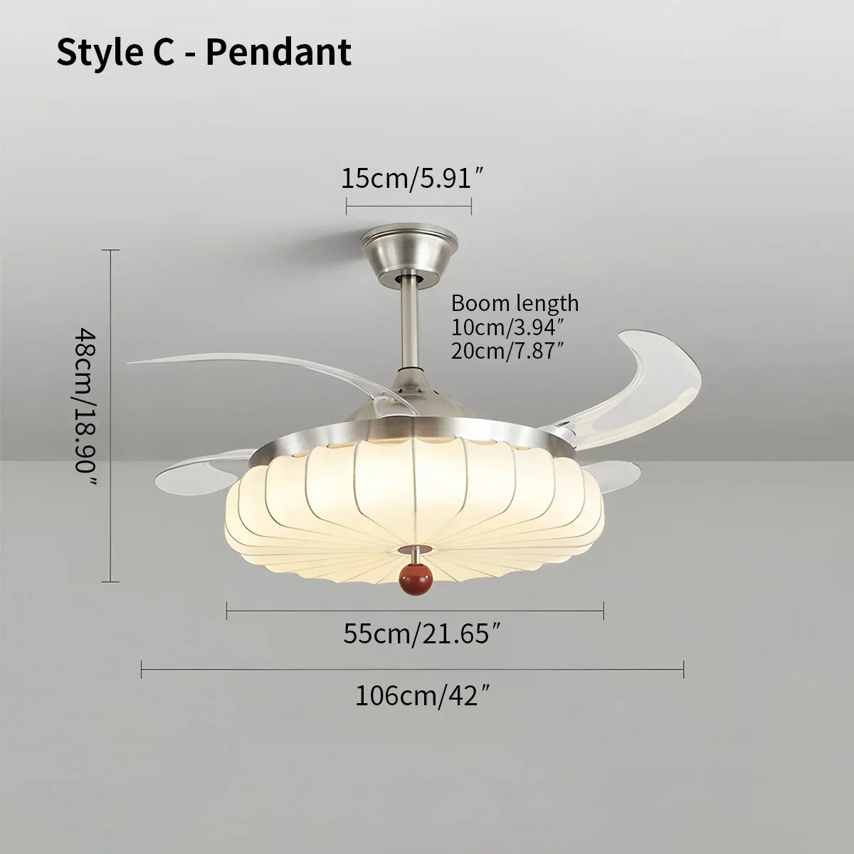 Retro-Deckenventilator mit Stoffschirm und Licht für das Esszimmer | Desfino