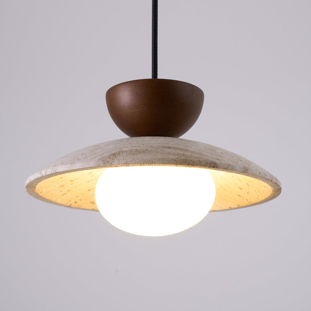 Aurea Travertine Pendant Light — Natural Wood and Glass Design - Desfino