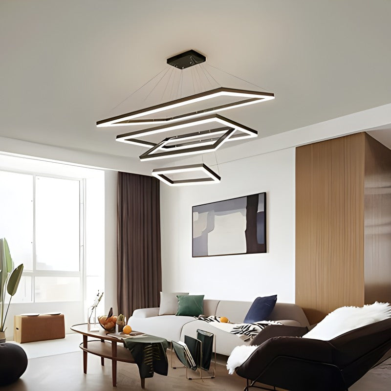 Modern Black Tiered Rectangular Chandelier | Desfino