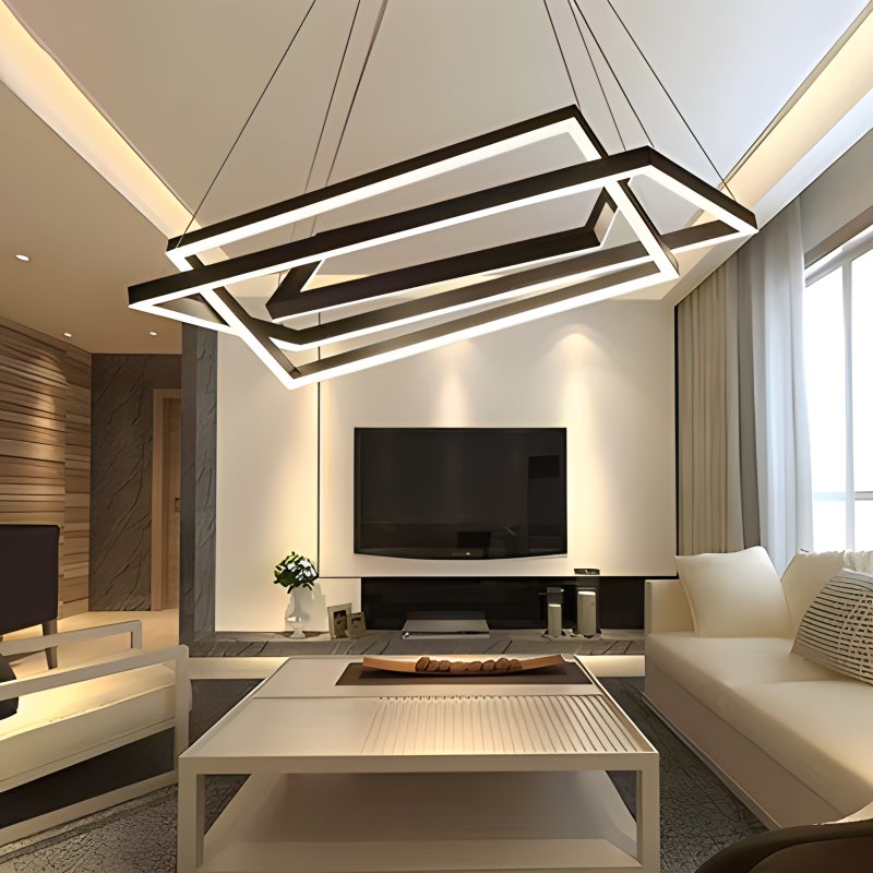 Modern Black Tiered Rectangular Chandelier | Desfino