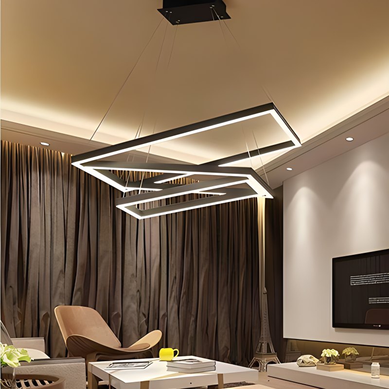 Modern Black Tiered Rectangular Chandelier | Desfino