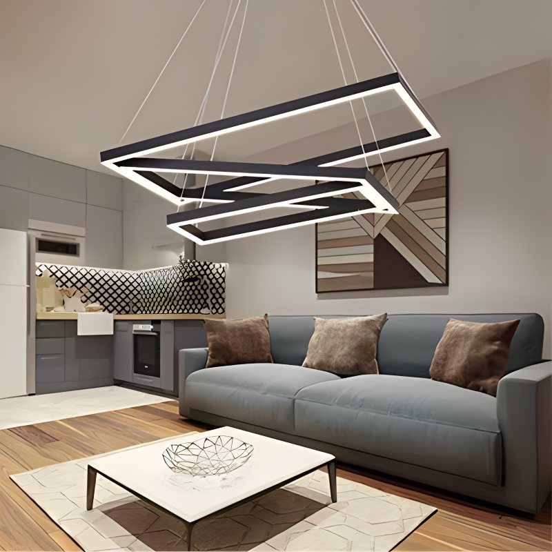 Modern Black Tiered Rectangular Chandelier | Desfino