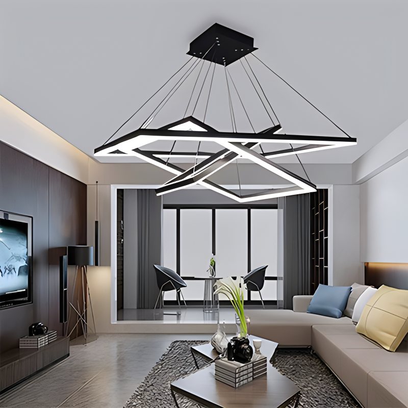 Modern Black Tiered Rectangular Chandelier | Desfino