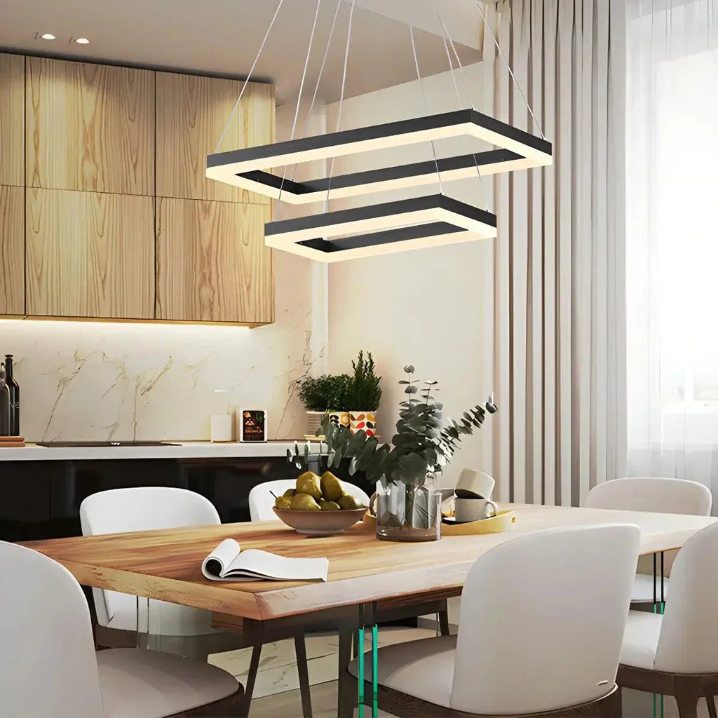 Modern Black Tiered Rectangular Chandelier | Desfino