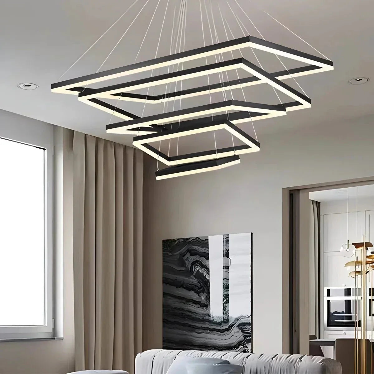 Modern Black Tiered Rectangular Chandelier | Desfino
