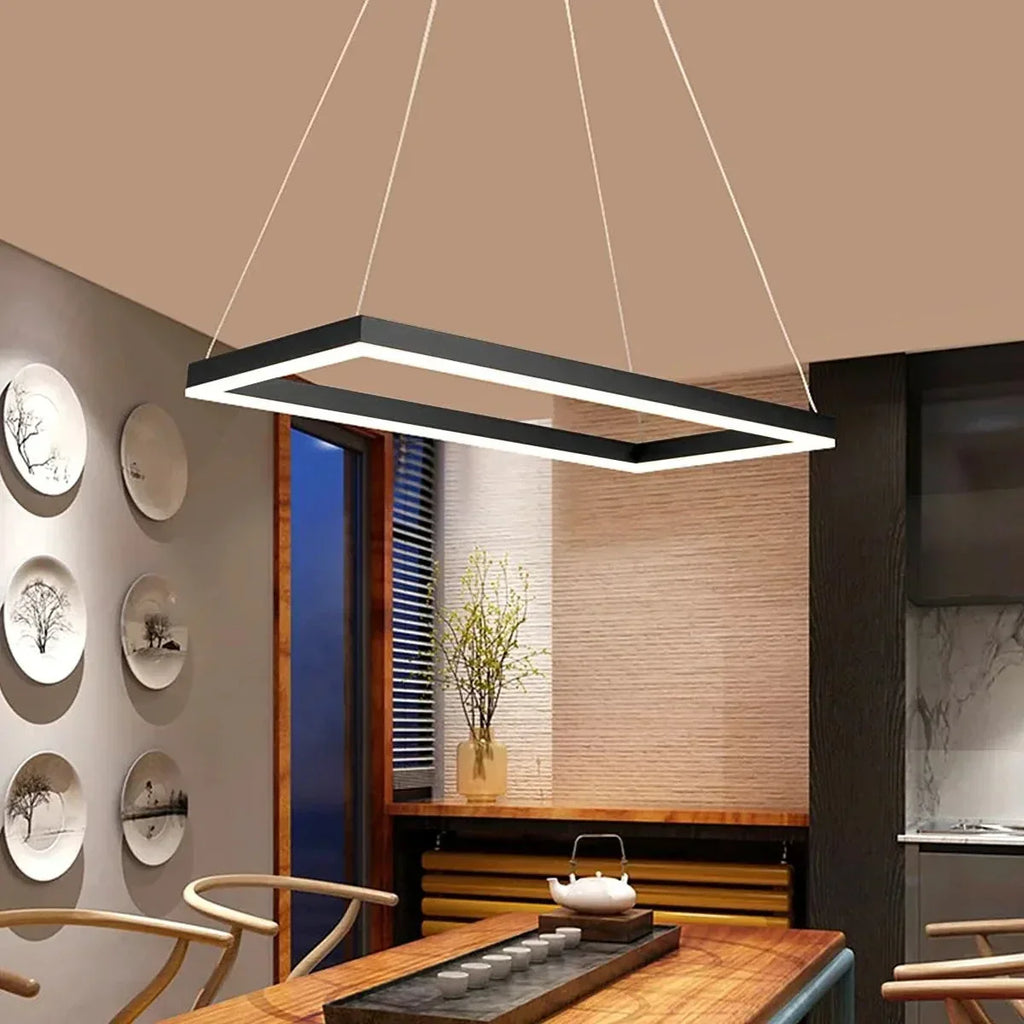Modern Black Tiered Rectangular Chandelier | Desfino