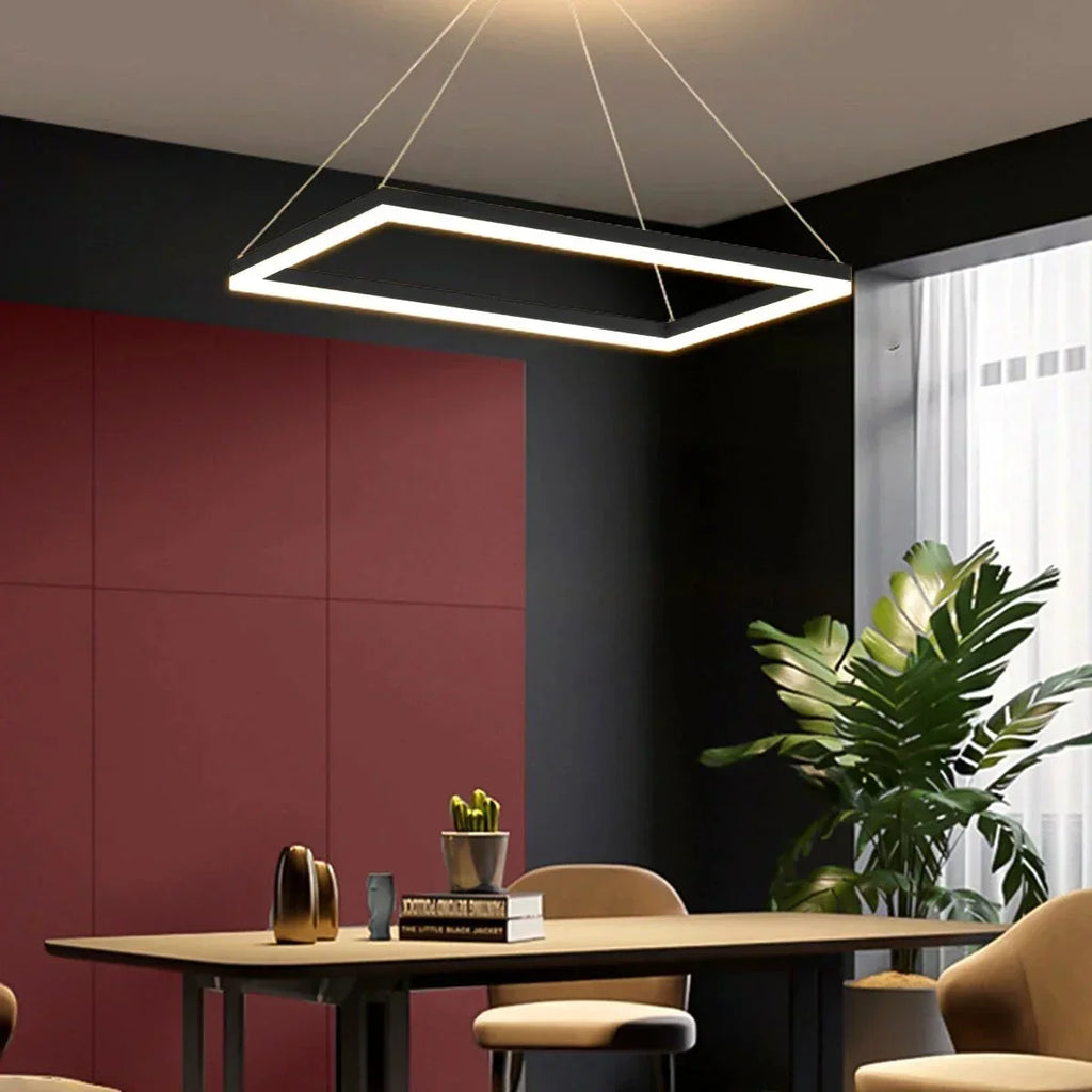 Modern Black Tiered Rectangular Chandelier | Desfino