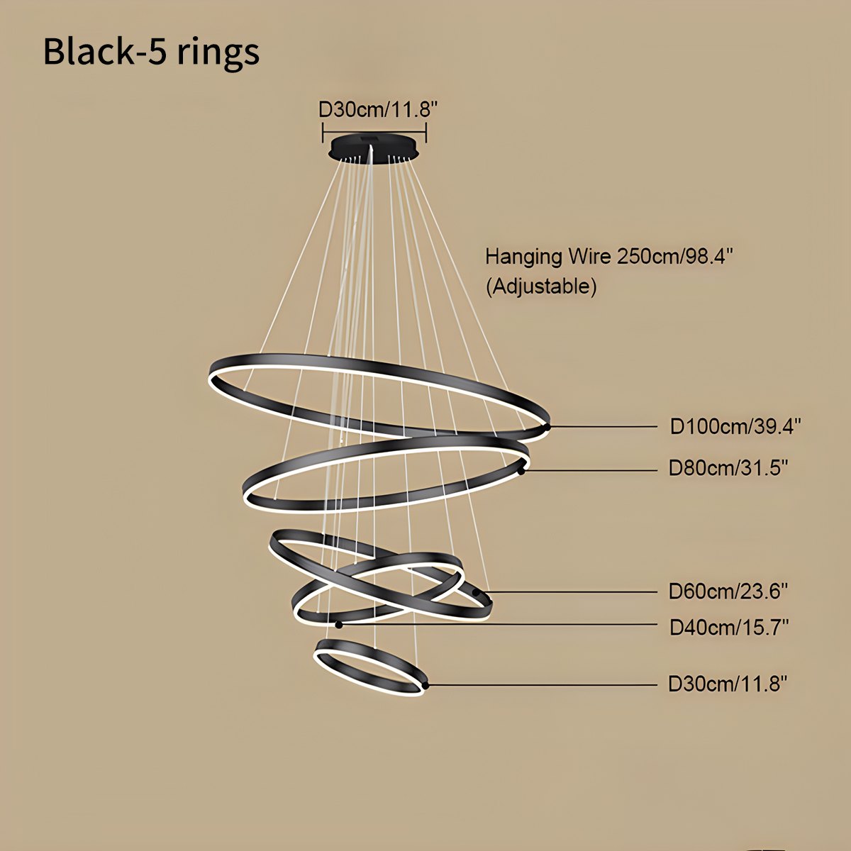 Mehrstufiger Ringkronleuchter mit mehreren Ringen | Desfino