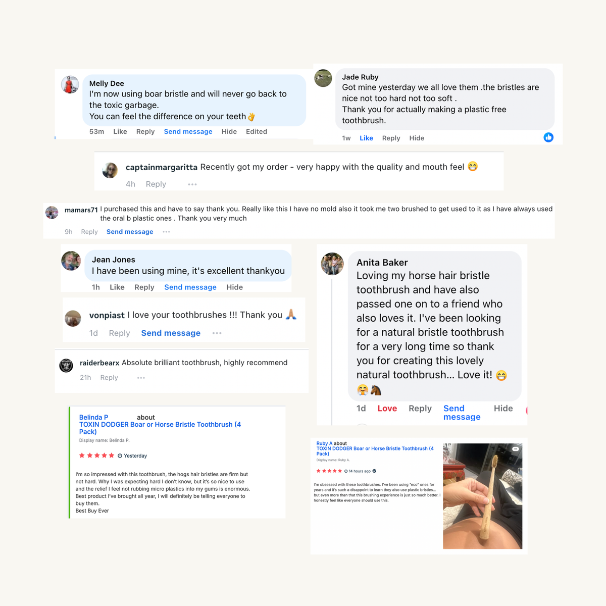 סט מברשות שיניים מבמבוק עם סיבים טבעיים — 4 חלקים, שיער חזיר או סוס - Desfino