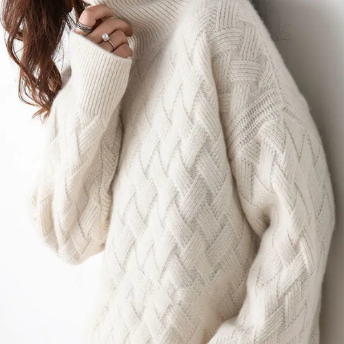 Rivelle High-Stretch Chevron Knit Wool Turtleneck Sweater - Desfino