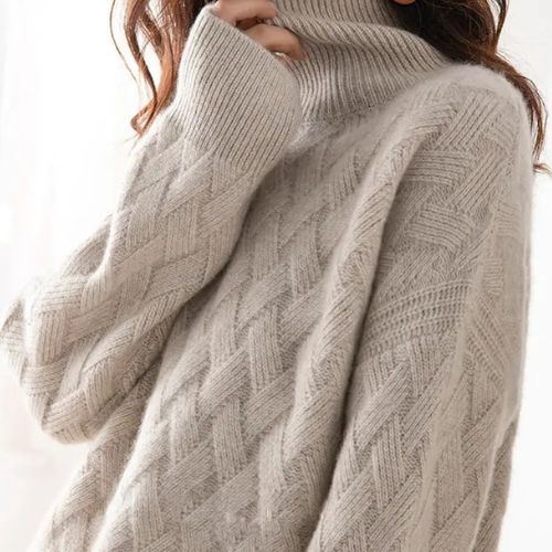 Rivelle High-Stretch Chevron Knit Wool Turtleneck Sweater - Desfino