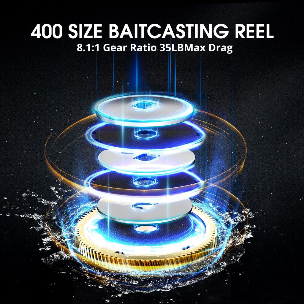 Carrete de baitcasting modelo 400 de Piscifun—Carrete con clic para cebo de agua salada/dulce | Desfino
