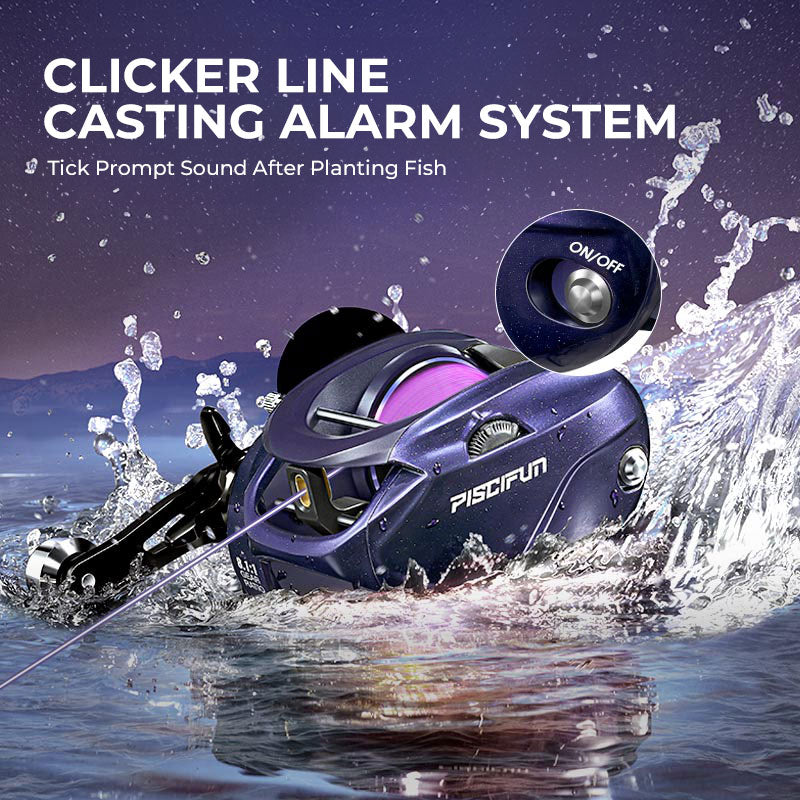 Carrete de baitcasting modelo 400 de Piscifun—Carrete con clic para cebo de agua salada/dulce | Desfino