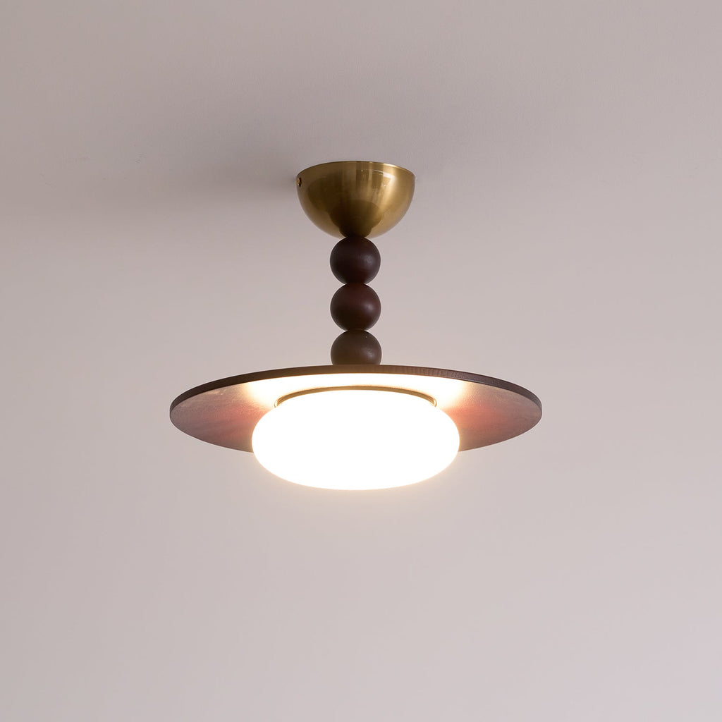 Liora vit taklampa i alabaster - skärm i valnötsträ - Desfino