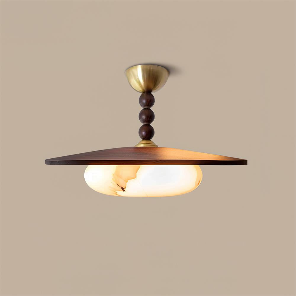 Liora vit taklampa i alabaster - skärm i valnötsträ - Desfino