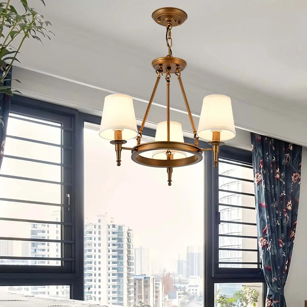 Vintage-Kronleuchter aus Metall und Stoff mit ringförmigem Design | Desfino