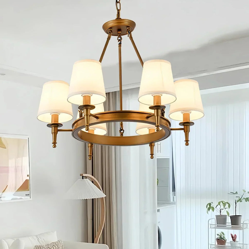 Vintage-Kronleuchter aus Metall und Stoff mit ringförmigem Design | Desfino