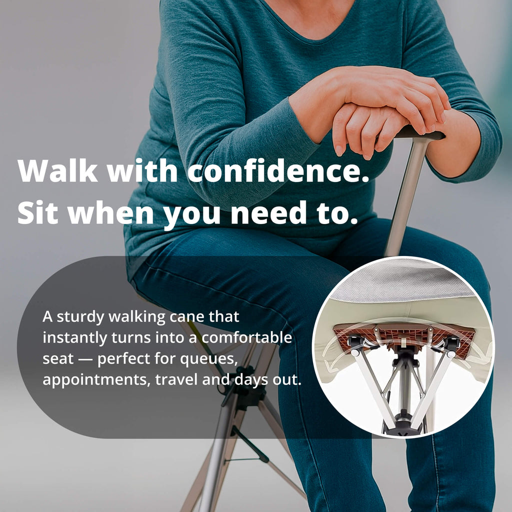 Portable Folding Walking Stick with Seat — Cane Chair - Desfino