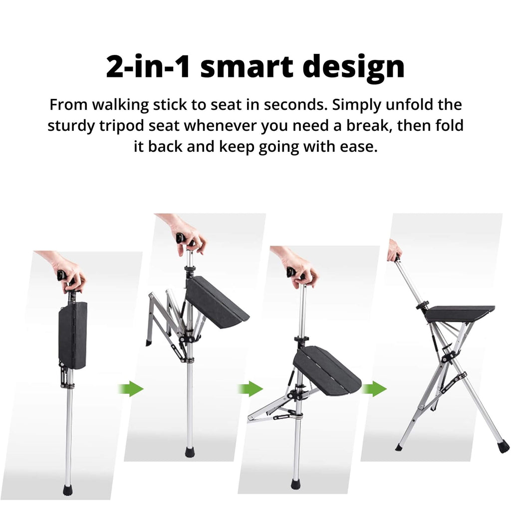 Portable Folding Walking Stick with Seat — Cane Chair - Desfino