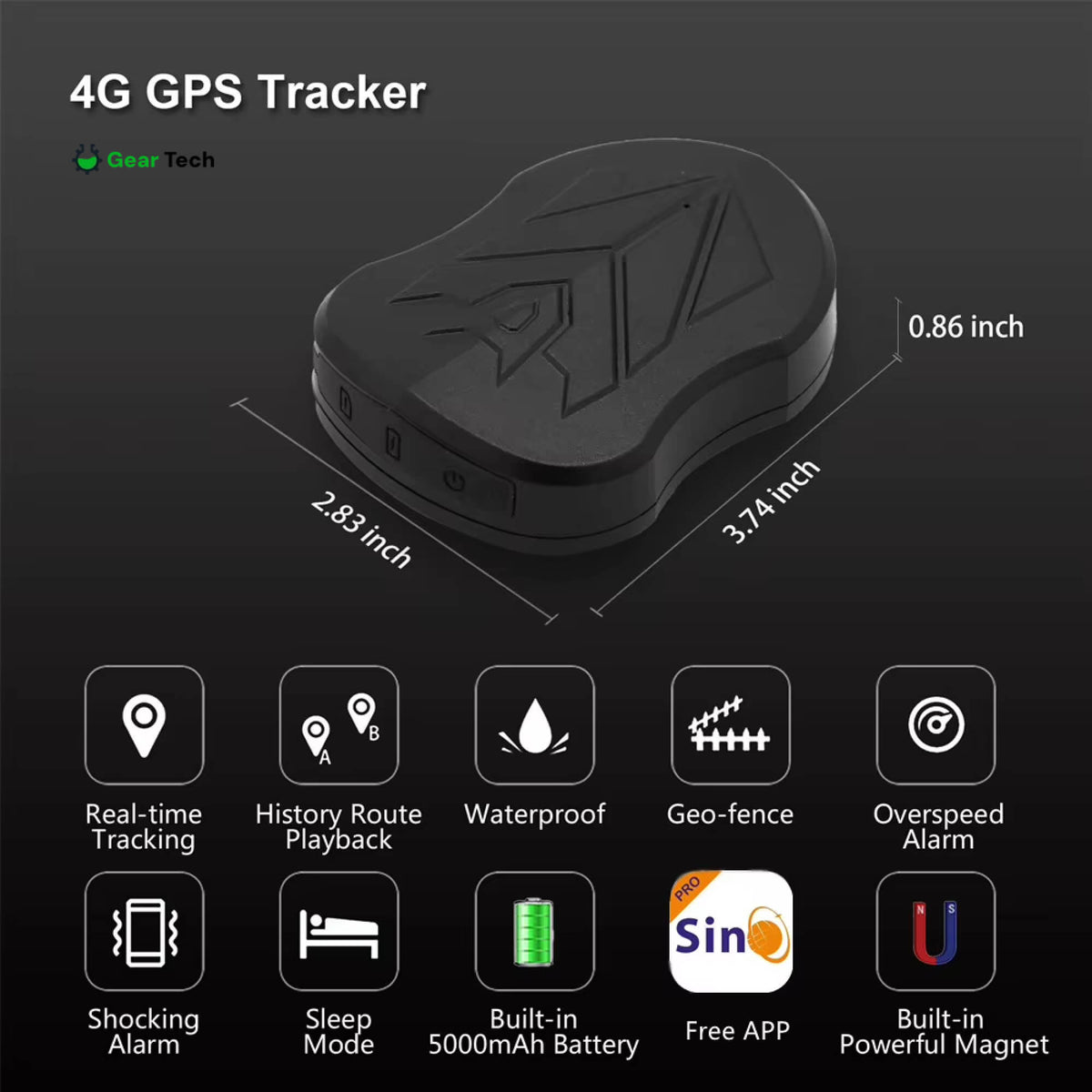 Wodoodporny lokalizator GPS do samochodu — aktywacja głosem w czasie rzeczywistym, akumulator 5000mAh - Desfino