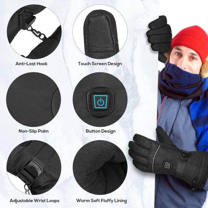 Gants chauffants ThermaGrip — 3 modes de chaleur, embouts tactiles, chauffage pendant 8 h - Desfino