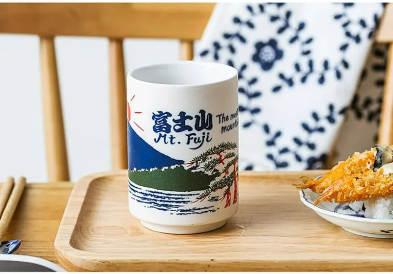 Kiyomi-käsintehdyt japanilaiset teekupit — Fuji-vuori syksyinen design - Desfino